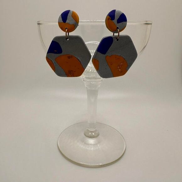 Chunky boho statement earrings handmade silver gold yellow blue - Picture 6 of 7